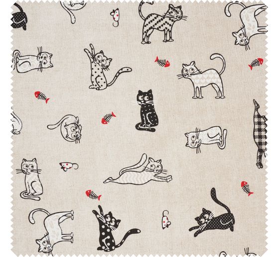 Tissu imprimé aspect lin au mètre « Chats »