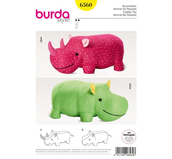 Burda Schnittmuster Nr. 6560 "Kuscheltier Nashorn"