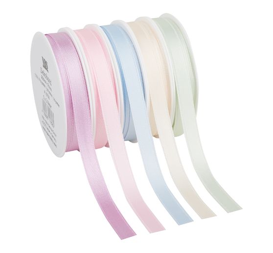 Satijnen lint "Pastel 10 mm", set van 5 stuks van 3 m