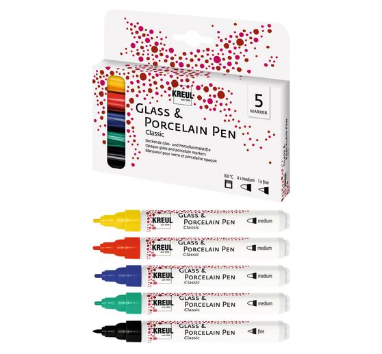 KREUL Glass & Porcelain Pen "Classic", set van 5