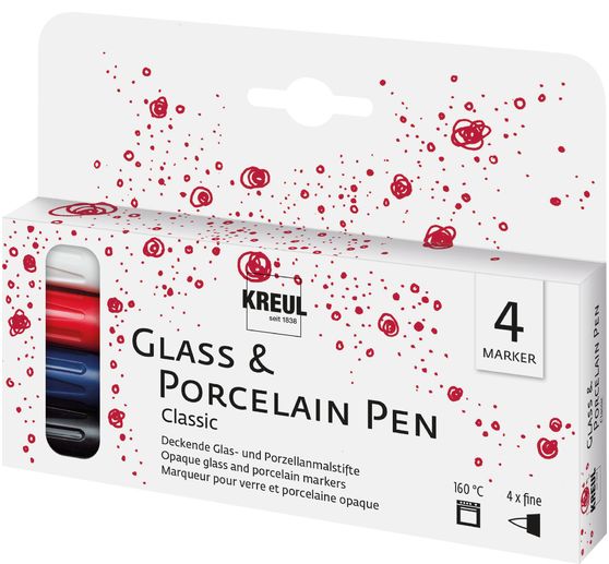 KREUL Glass & Porcelain Pen "Classic" fine, set van 4