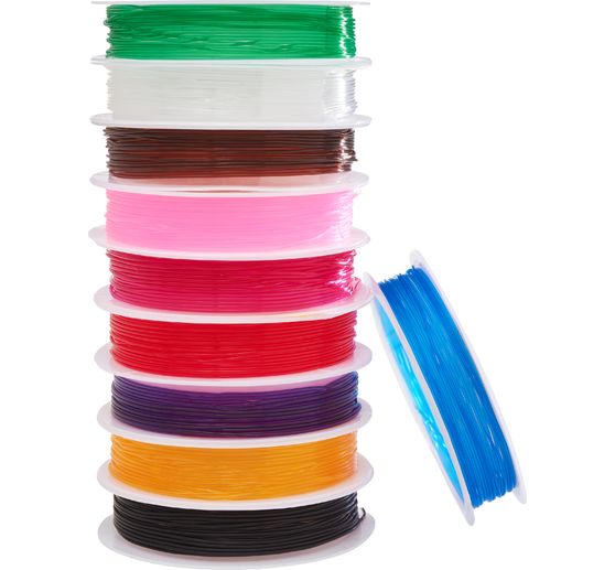 VBS Gummikordeln "Magic Stretch", Bunter Mix, 0,8 mm, 10 Rollen à 5 m