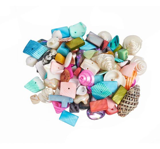Shell beads, colourful mix, 100 g