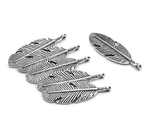 Pendentifs « Plumes », 6 pc., métal, H 3 x l 0,9 cm