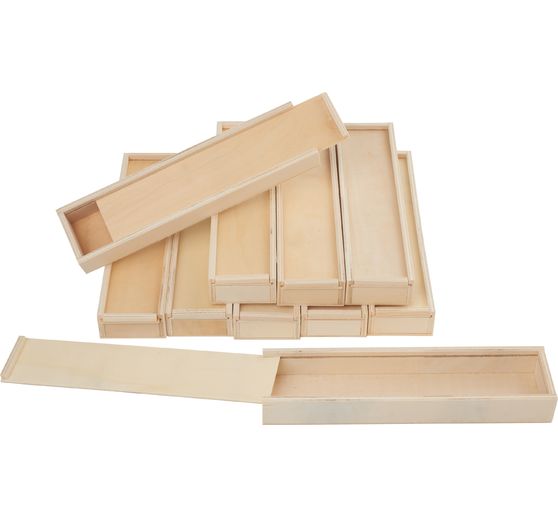 Boîtes en bois à couvercle coulissant VBS, 10 pc.