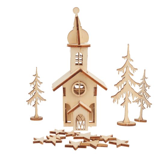 Kit de construction en bois « Eglise », 37 pc., contreplaqué