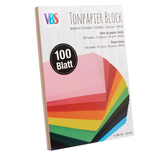 VBS Gekleurd papier blok "Geassorteerde kleuren", 100 vellen