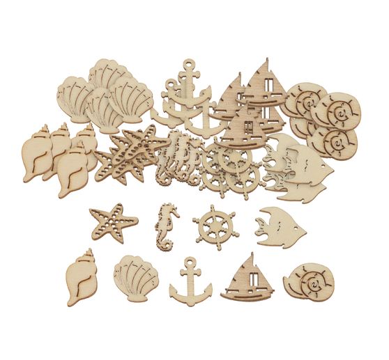 Accessoires déco en bois « Marine », 45 pc.