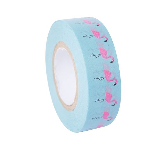 Washi tape « Flamants roses », l 15 mm, rouleau de 15 m