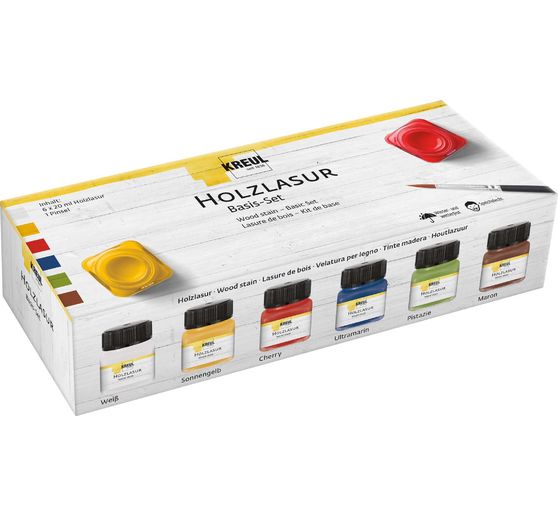 KREUL Houtglazuur "Basisset", 6 kleuren à 20 ml