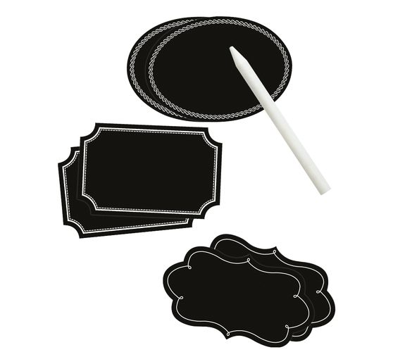Schoolbord-folie-etiketten met speksteenpen