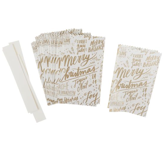 Paper bags star set "Merry Christmas", small, white