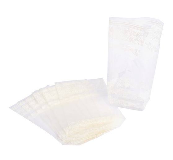 Cellophane bags with white lace print, 10 pieces