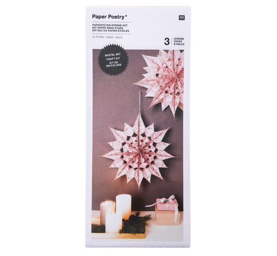 Paper bags star set "Merry Christmas", large, Pink