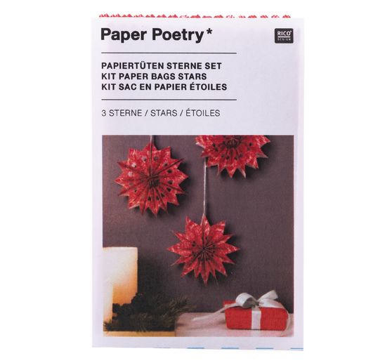Papieren tassen sterrenset "Vrolijk Kerstfeest", klein, Rood